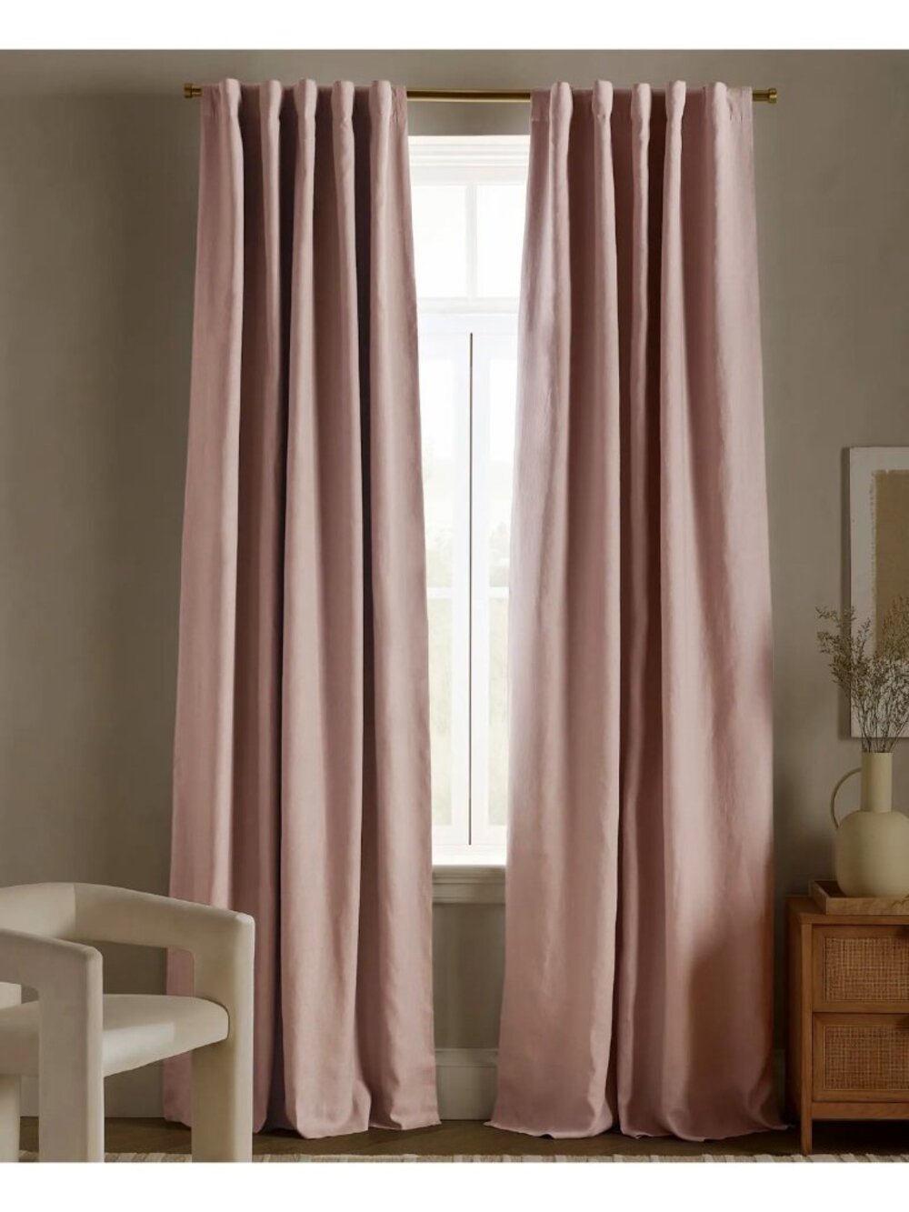 Quince European Linen True Blackout Curtain - Single Panel Rose Quartz 96 x 96